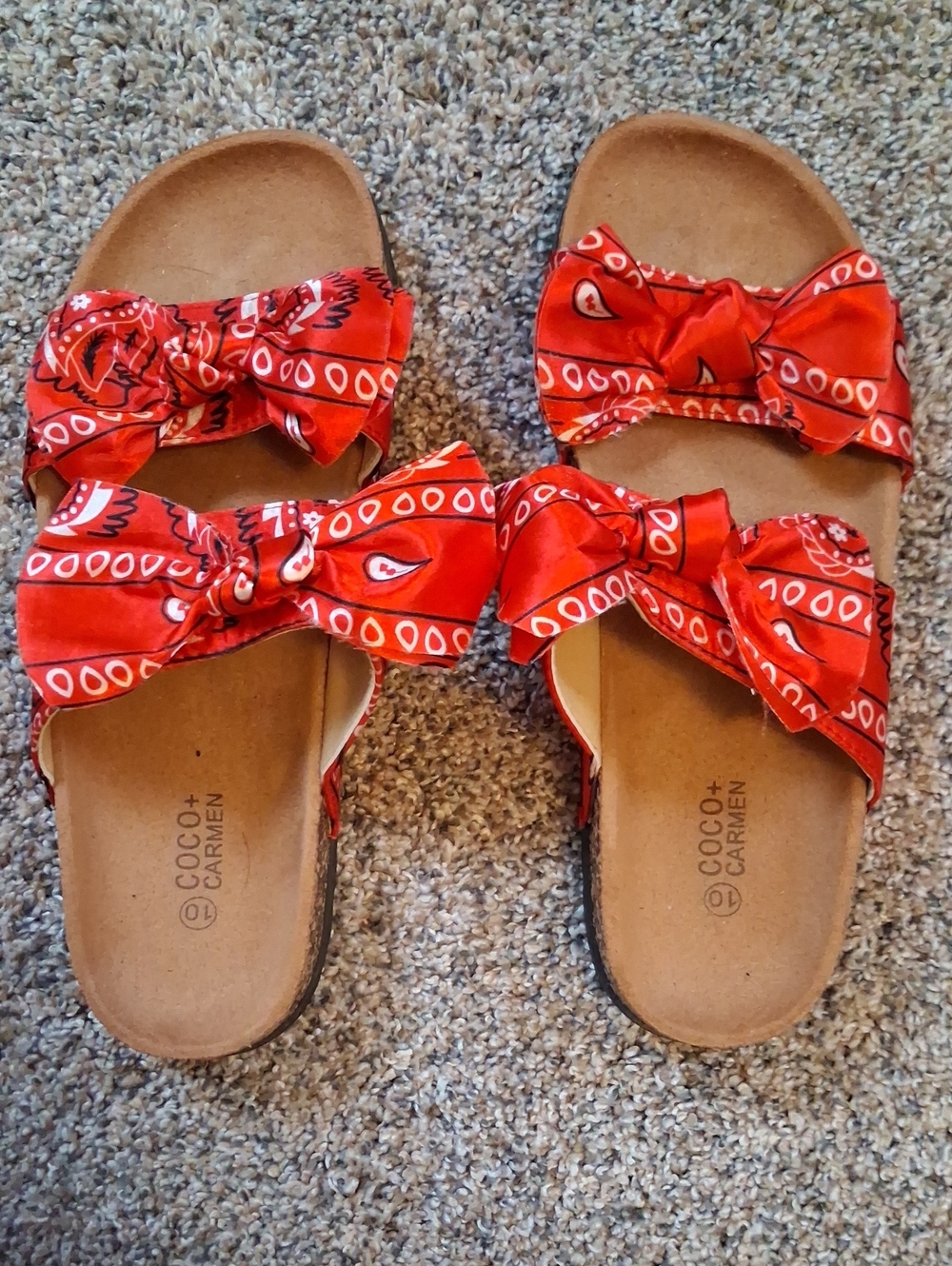 Coco + Carmen Women's Red Bandana Bow Slide Sandals